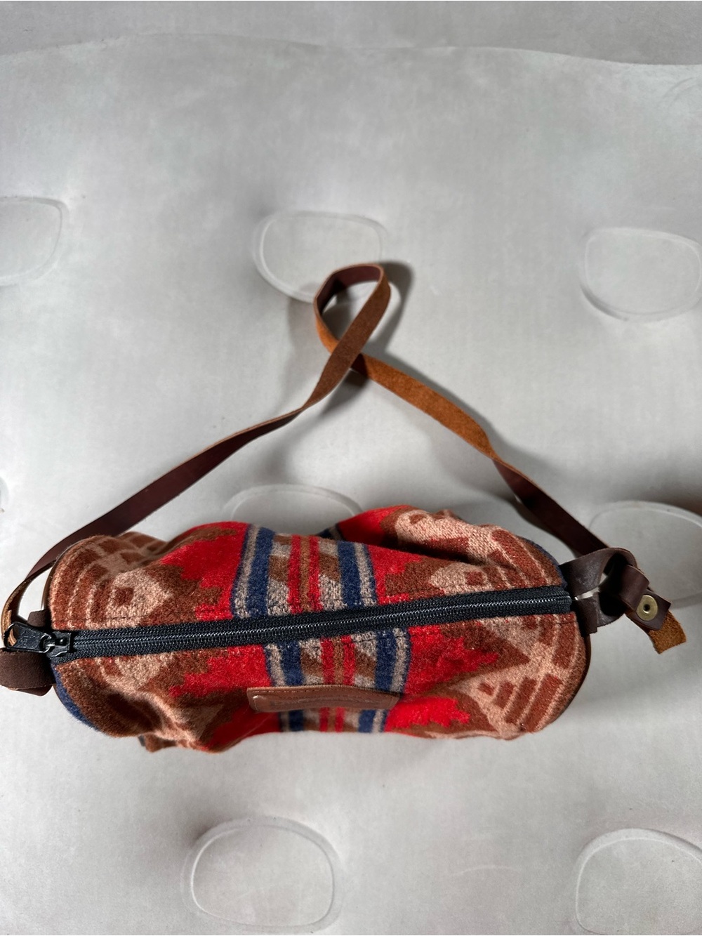 Pendleton Red Tan And Blue Wool Southwestern Aztec Retro Crossbody Bag USA Made - Picture 8 of 15